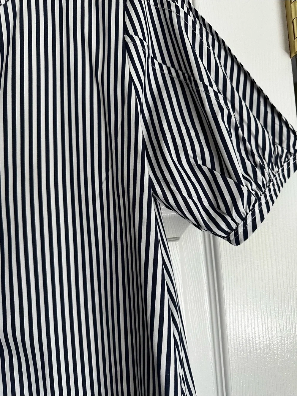 J. Crew Navy and White Striped Collarless Shirt - Picture 5 of 7